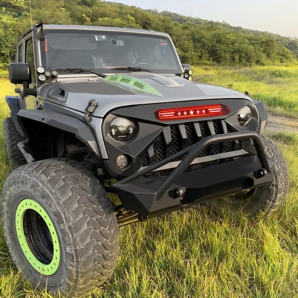 WIZSIN Mars Style Grill Front Bumper Grille Car Grills for Jeep Wrangler 2007-2018 JK JKU With Red Star DRL 4x4 Accessories ABS