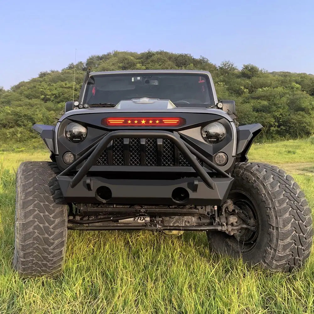 WIZSIN Mars Style Grill Front Bumper Grille Car Grills for Jeep Wrangler 2007-2018 JK JKU With Red Star DRL 4x4 Accessories ABS