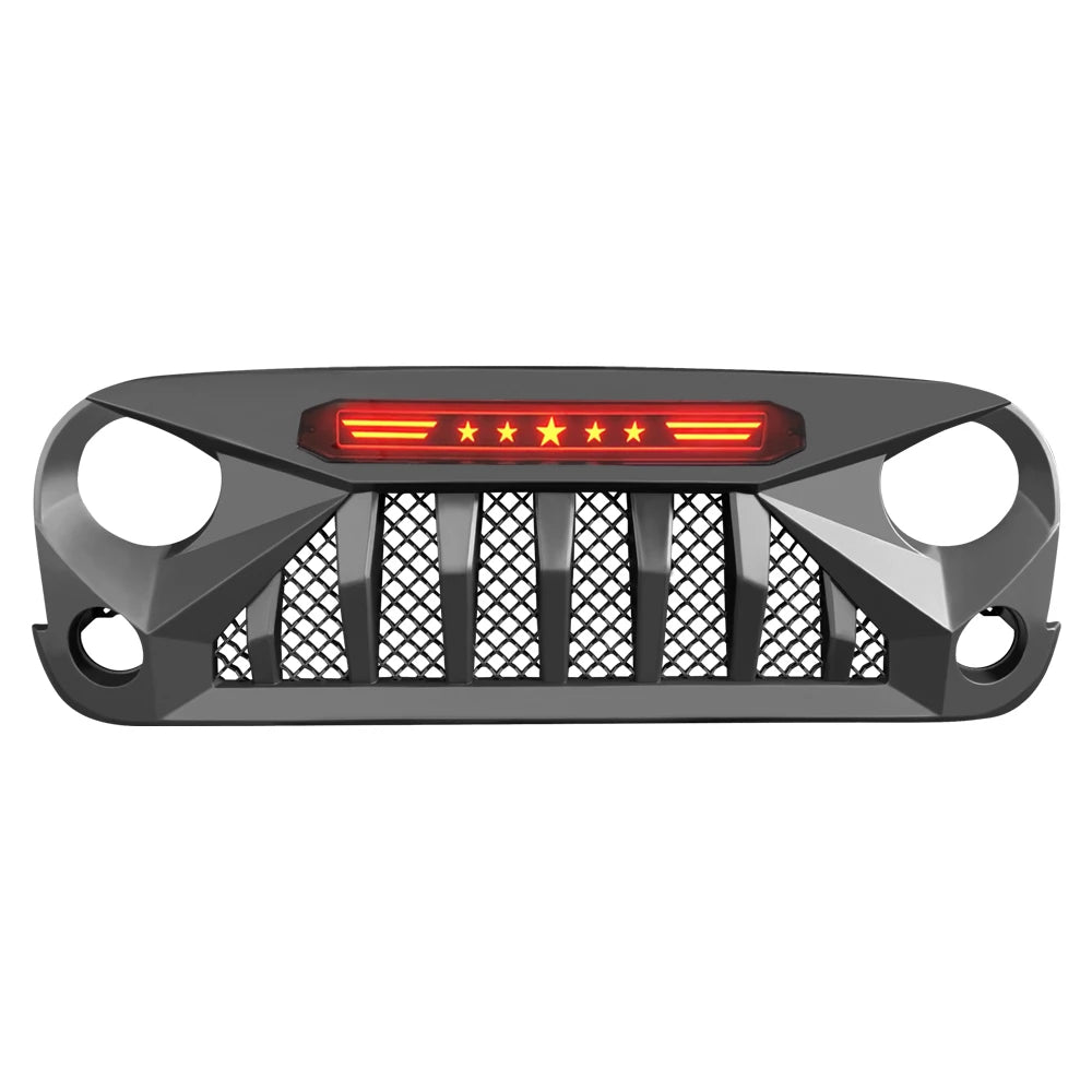 WIZSIN Mars Style Grill Front Bumper Grille Car Grills for Jeep Wrangler 2007-2018 JK JKU With Red Star DRL 4x4 Accessories ABS