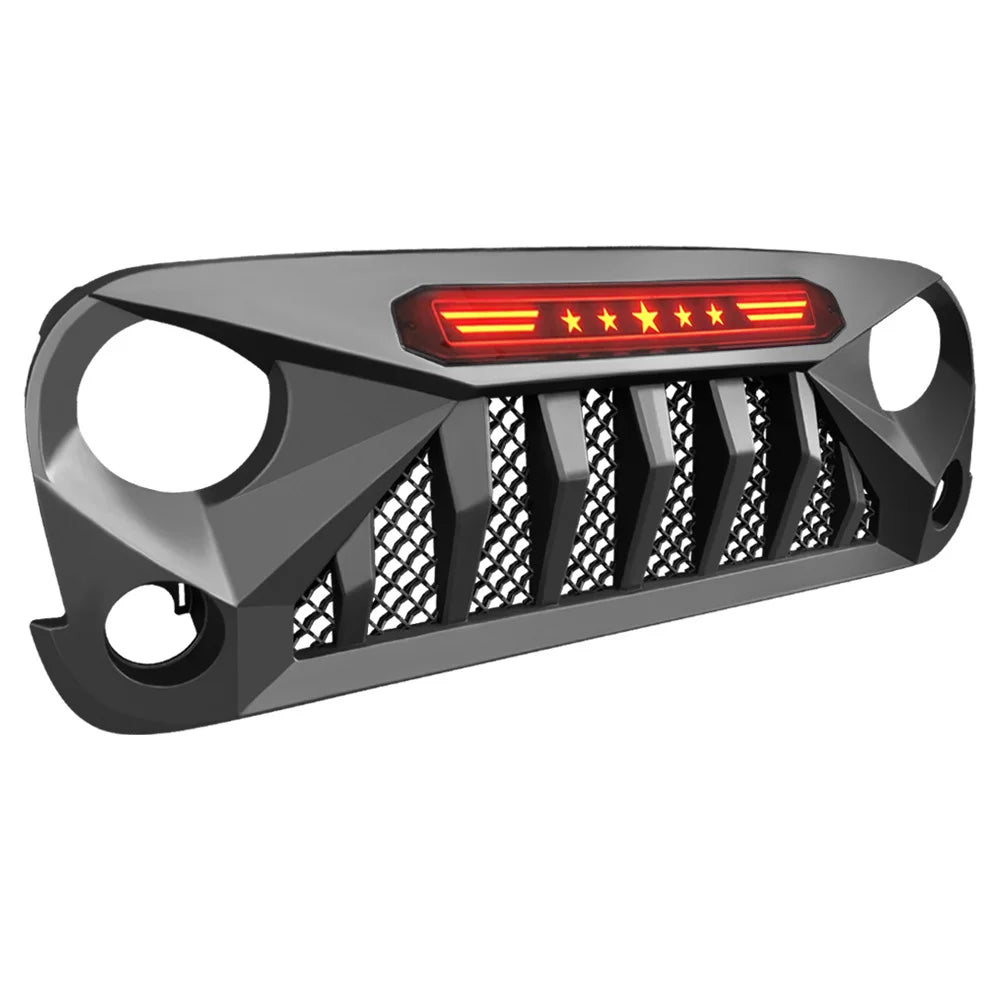 WIZSIN Mars Style Grill Front Bumper Grille Car Grills for Jeep Wrangler 2007-2018 JK JKU With Red Star DRL 4x4 Accessories ABS